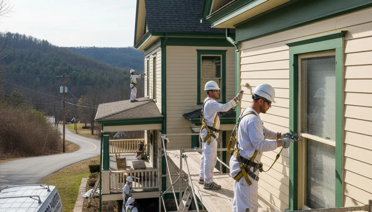 Painting contractors in Knoxville, TN applying exterior paint to a residential home