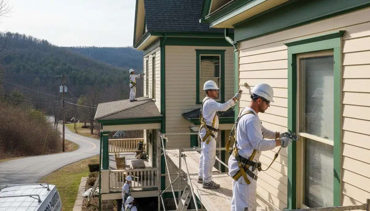 Painting contractors in Knoxville, TN applying exterior paint to a residential home