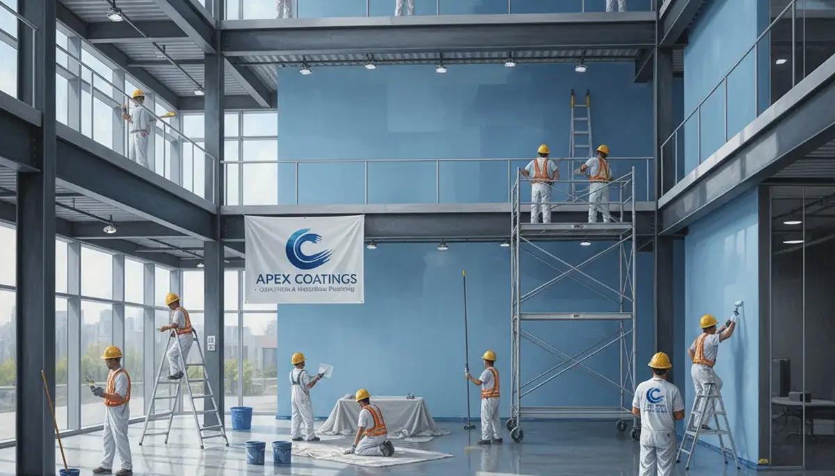 Commercial painting contractors in Knoxville, TN applying durable exterior coatings on a business building