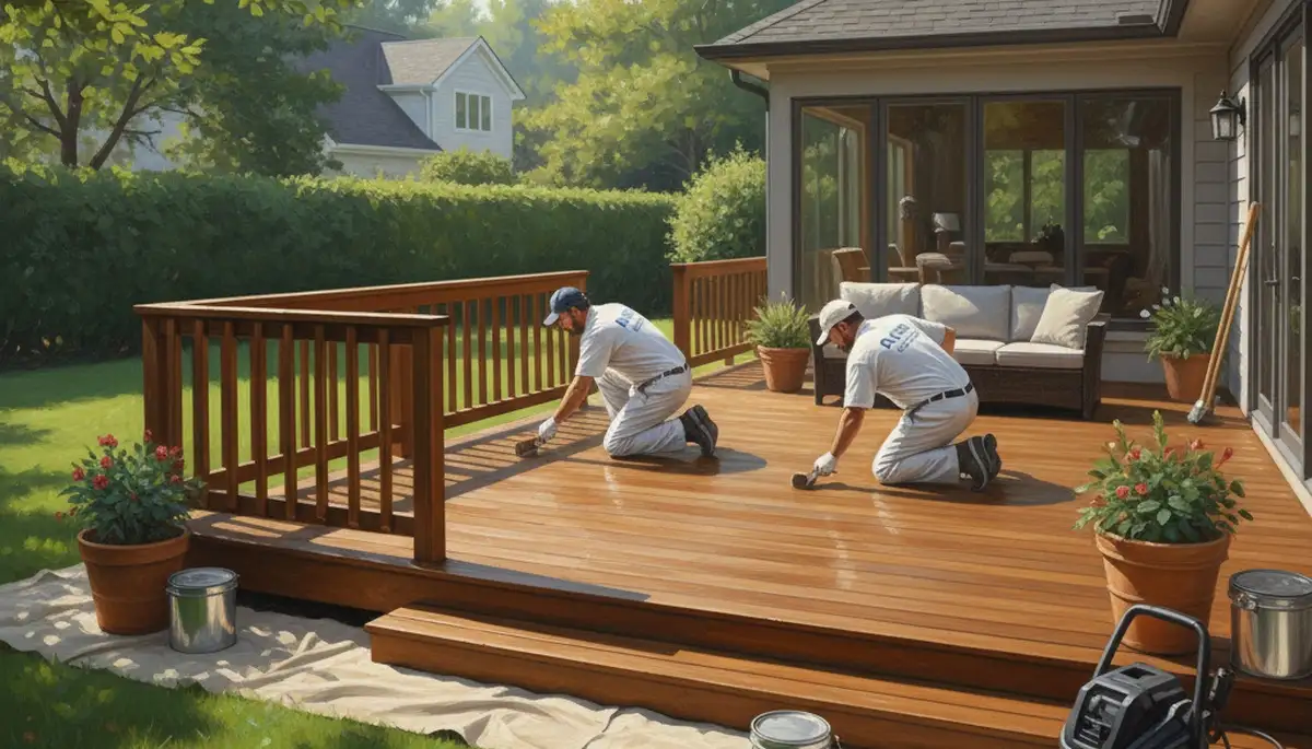 Knoxville, TN deck painting service by professional painters refreshing an outdoor wood deck