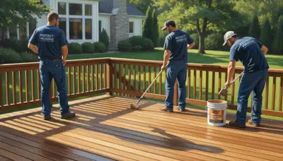 Deck sealing service in Knoxville, TN protects a wood deck from rain, UV, and humidity