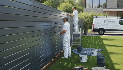 Fence painting service in Knoxville, TN by local painters applying a durable exterior finish