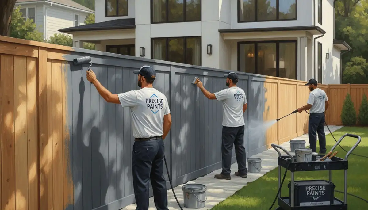 Fence painting service in Knoxville, TN by local painting contractors applying a durable finish