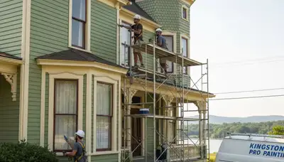 Painting contractors in Knoxville, TN applying fresh exterior paint to a home