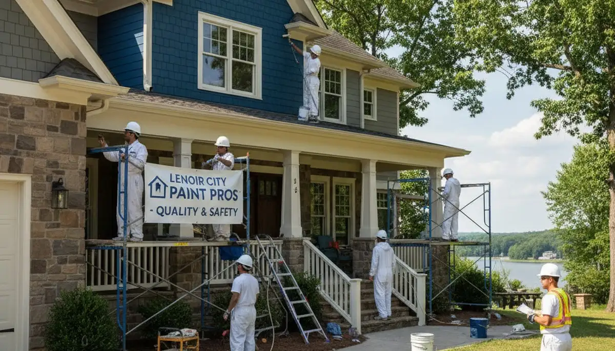 Painting contractors in Knoxville, TN preparing a residential exterior for a professional paint job