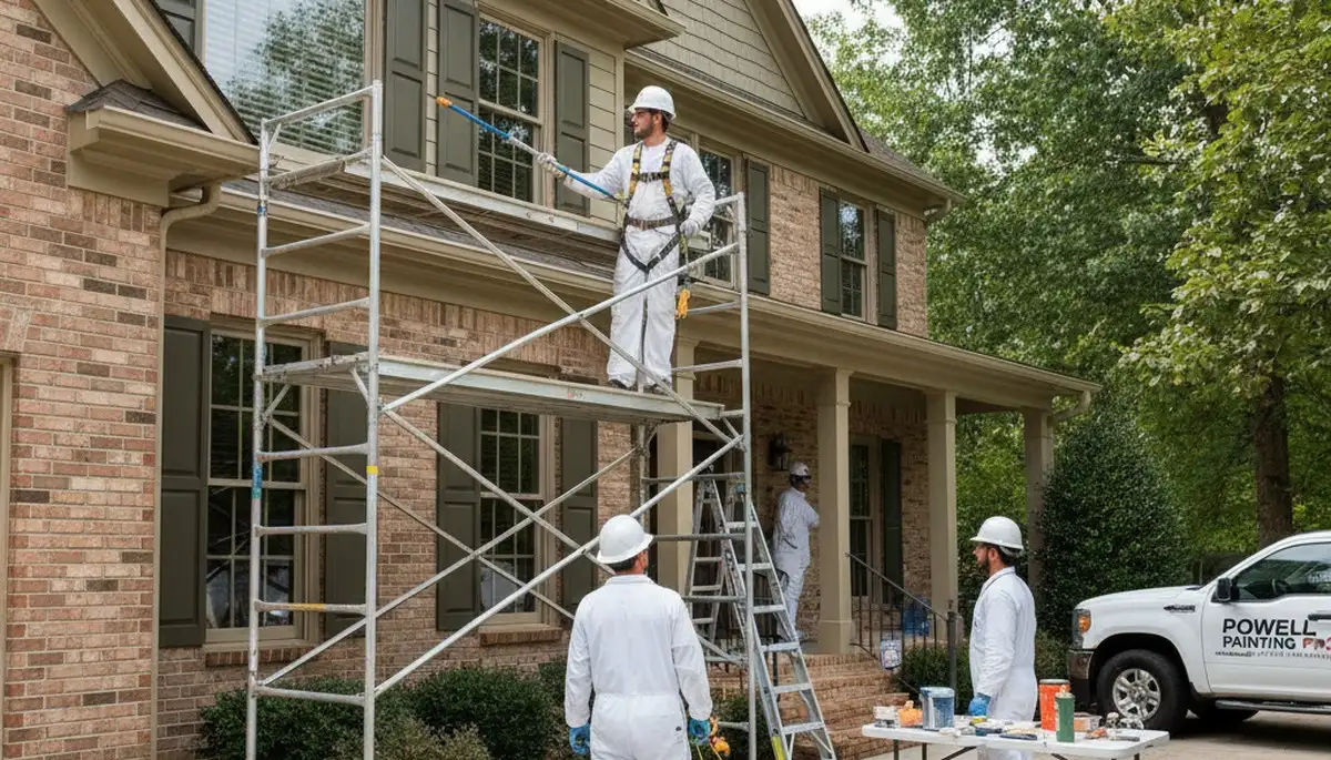 Knoxville, TN painting contractors working on a residential exterior paint project