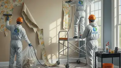 Knoxville, TN painters removing old wallpaper for a clean wall prep service
